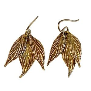 Artisan Signed Sterling Silver Leaf Dangle earrings 925